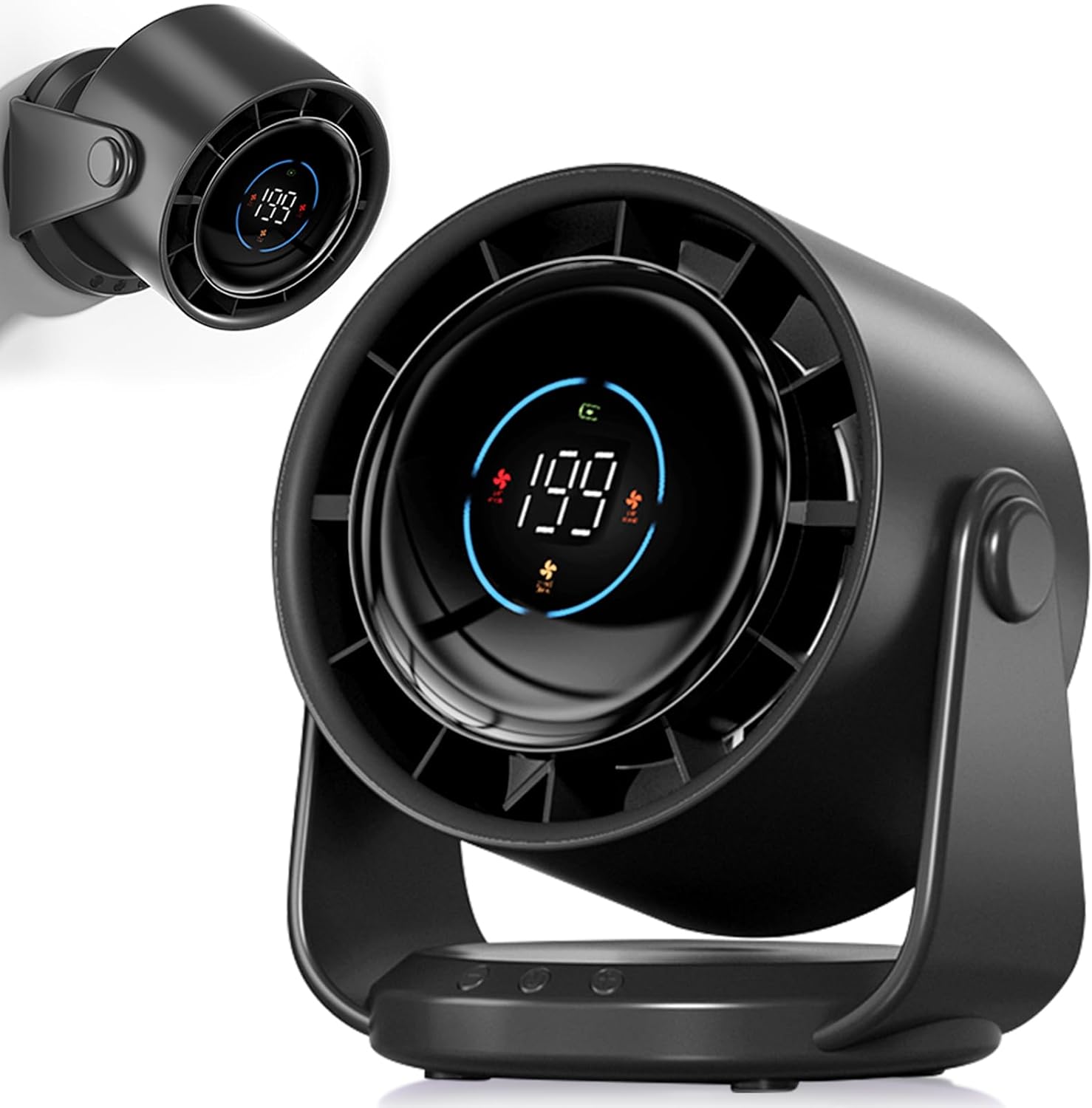 Desk Fan for Bedroom, Air Circulator Fan for Whole Room, 25Db Ultra Quiet, Rechargeable, 120° Tilt,199 Speeds Strong Airflow, LED Display, Table Fan for Office Kitchen Home Kitchen Dorm Bedside Black