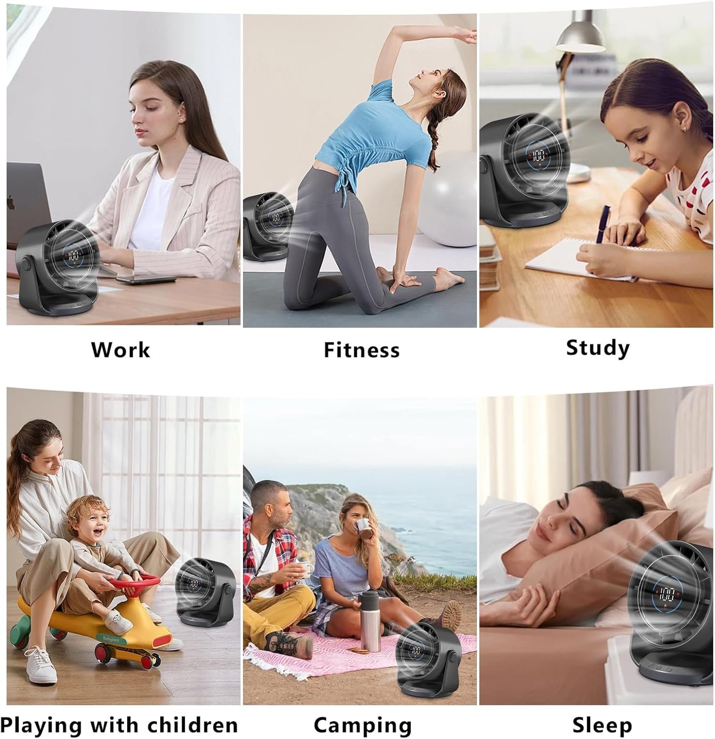 Desk Fan for Bedroom, Air Circulator Fan for Whole Room, 25Db Ultra Quiet, Rechargeable, 120° Tilt,199 Speeds Strong Airflow, LED Display, Table Fan for Office Kitchen Home Kitchen Dorm Bedside Black