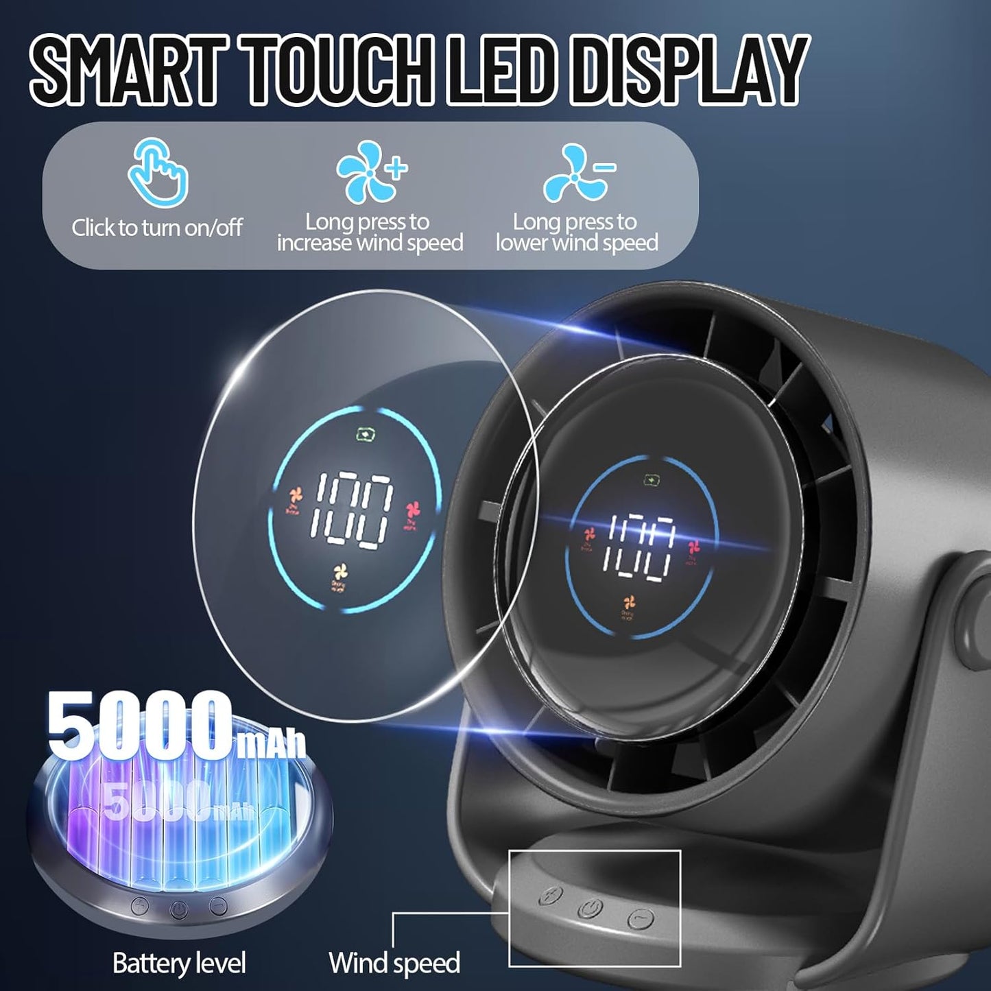 Desk Fan for Bedroom, Air Circulator Fan for Whole Room, 25Db Ultra Quiet, Rechargeable, 120° Tilt,199 Speeds Strong Airflow, LED Display, Table Fan for Office Kitchen Home Kitchen Dorm Bedside Black