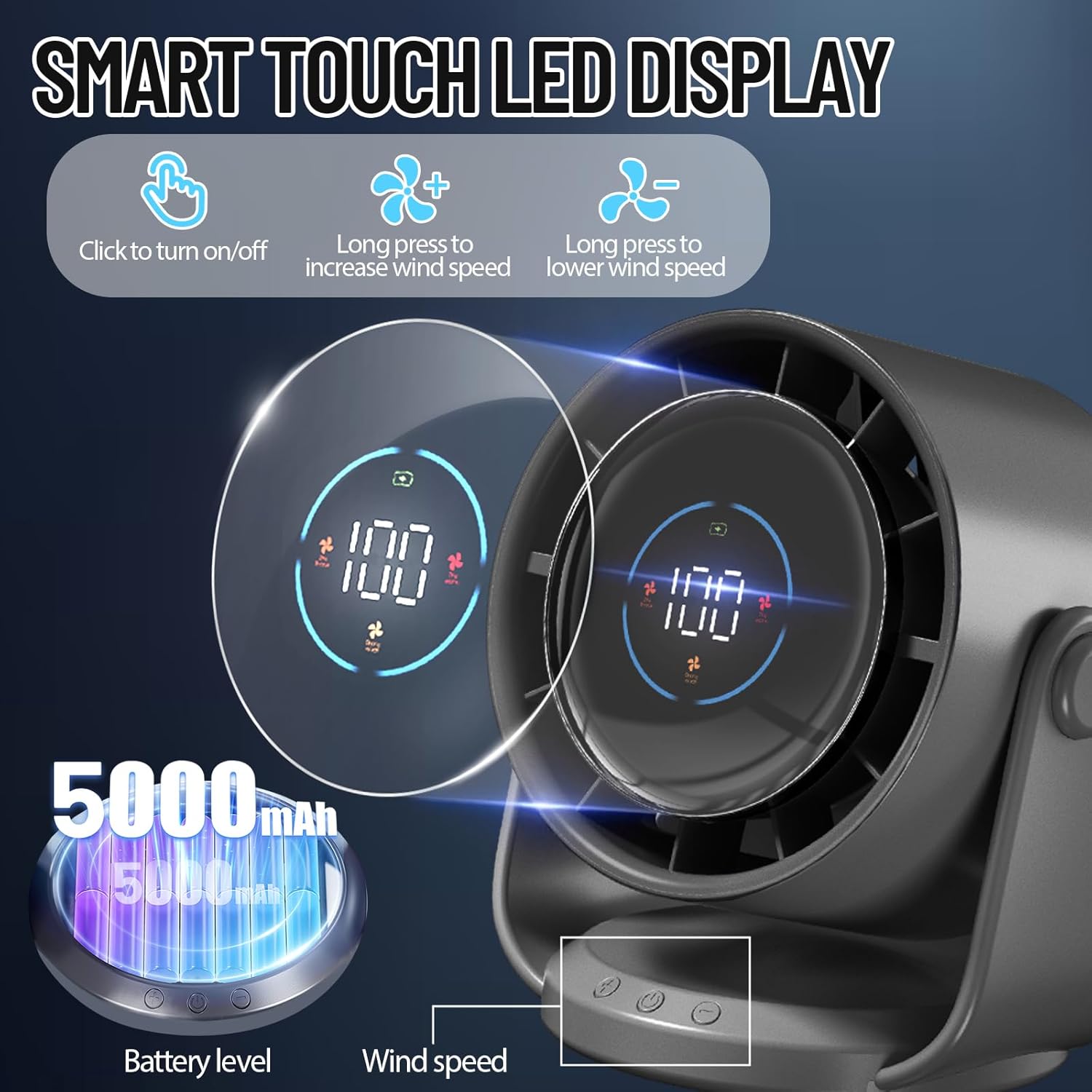 Desk Fan for Bedroom, Air Circulator Fan for Whole Room, 25Db Ultra Quiet, Rechargeable, 120° Tilt,199 Speeds Strong Airflow, LED Display, Table Fan for Office Kitchen Home Kitchen Dorm Bedside Black