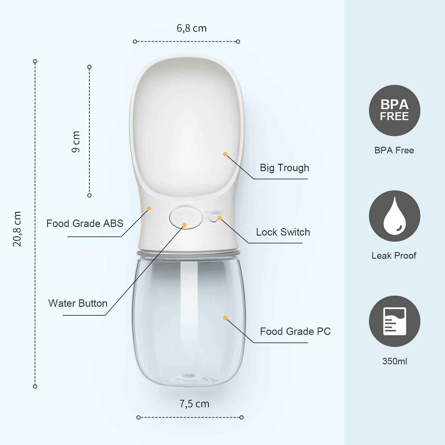 DEYACE Dog Water Bottle, Leak Proof Portable Pet Water Bottles for Dogs, Puppy Water Dispenser with Drinking Feeder for Travel (Milk White 12Oz)